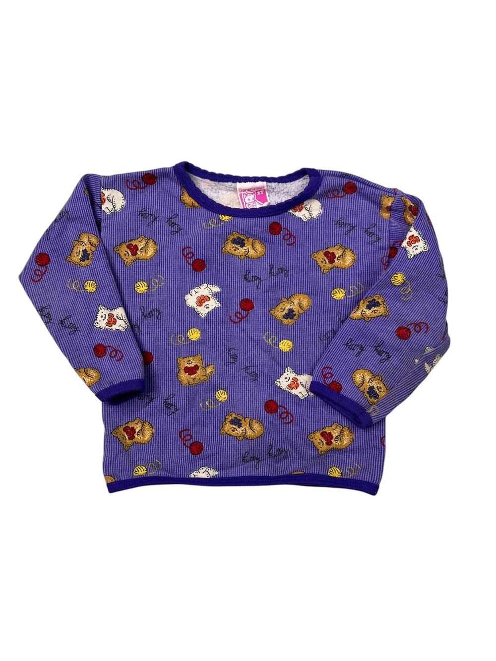 Vintage 80s AOP Cat Yarn Garanimals Lightweight Sweatshirt Purple Toddler 2T